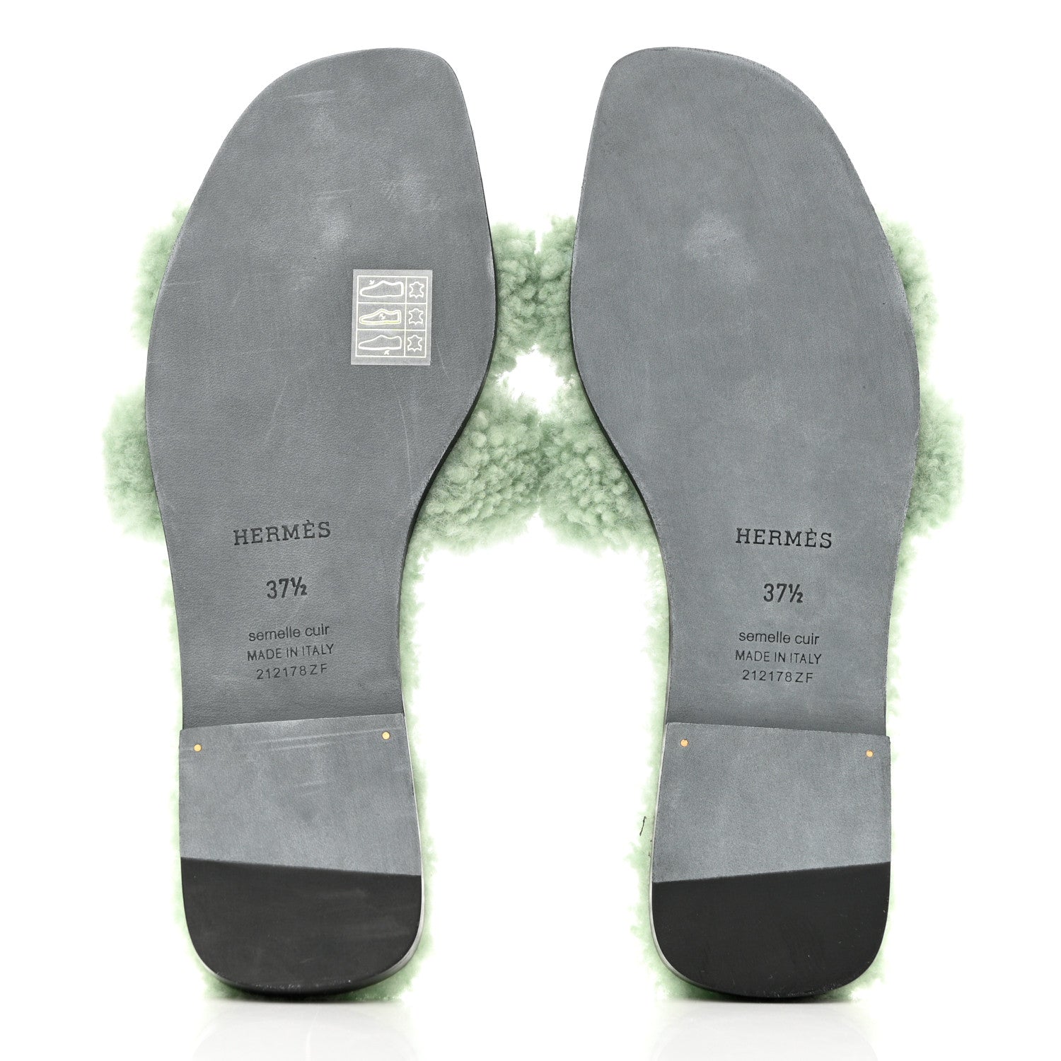 Hermes Woolskin Oran Sandals 37.5 Vert D'Eau 5 of 7