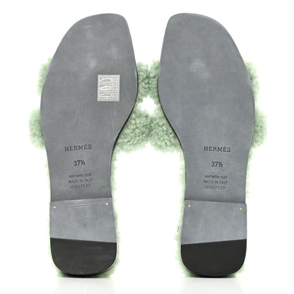 Hermes Woolskin Oran Sandals 37.5 Vert D'Eau 5 of 7