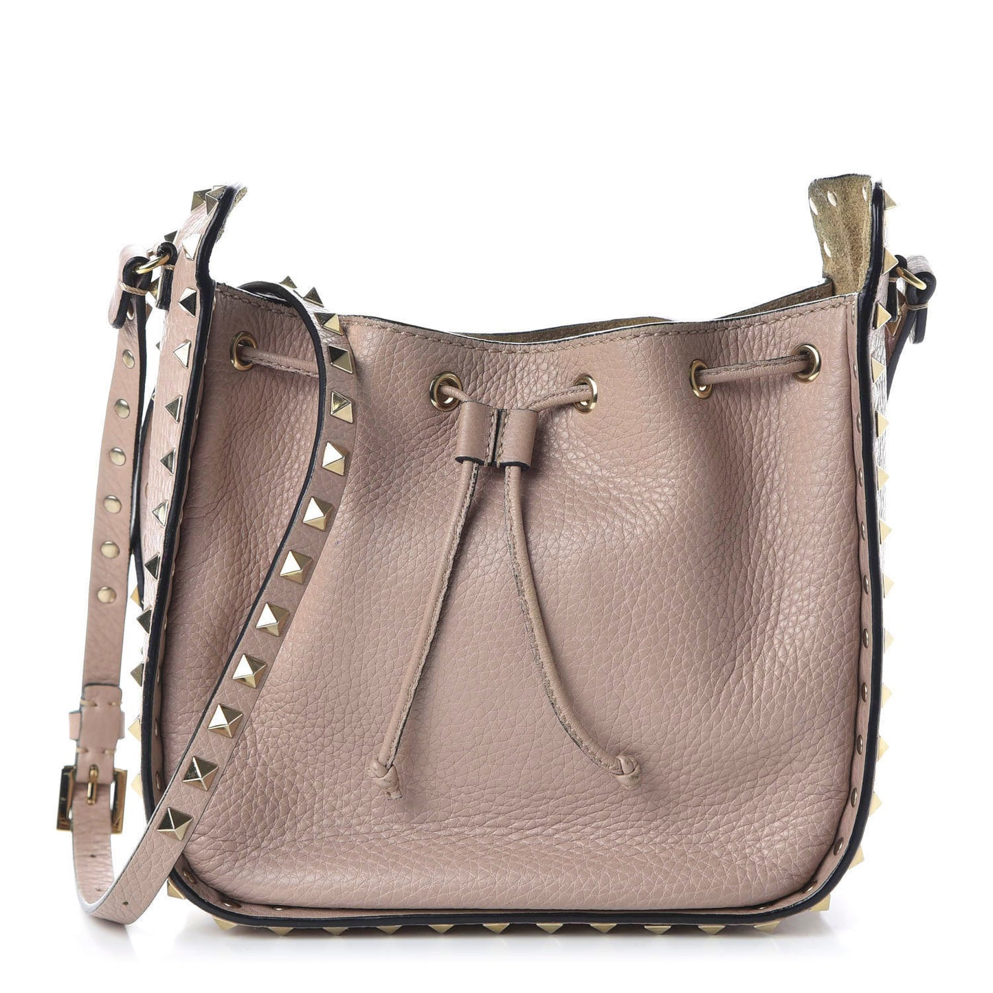 Grained Calfskin Rockstud Bucket Bag Poudre