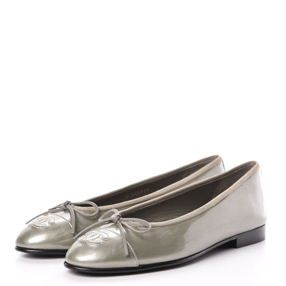 Chanel Patent Calfskin CC Cap Toe Ballerina Flats 36.5 Light Grey 3 of 11