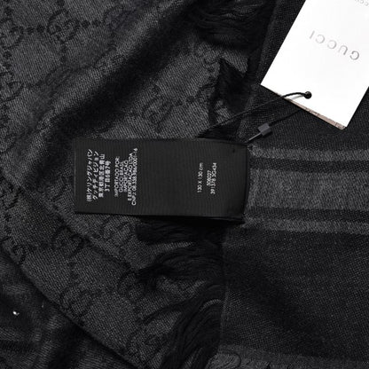 Gucci Wool Silk Monogram Diamanti Studded Fringe Square Scarf Anthracite 5 of 5