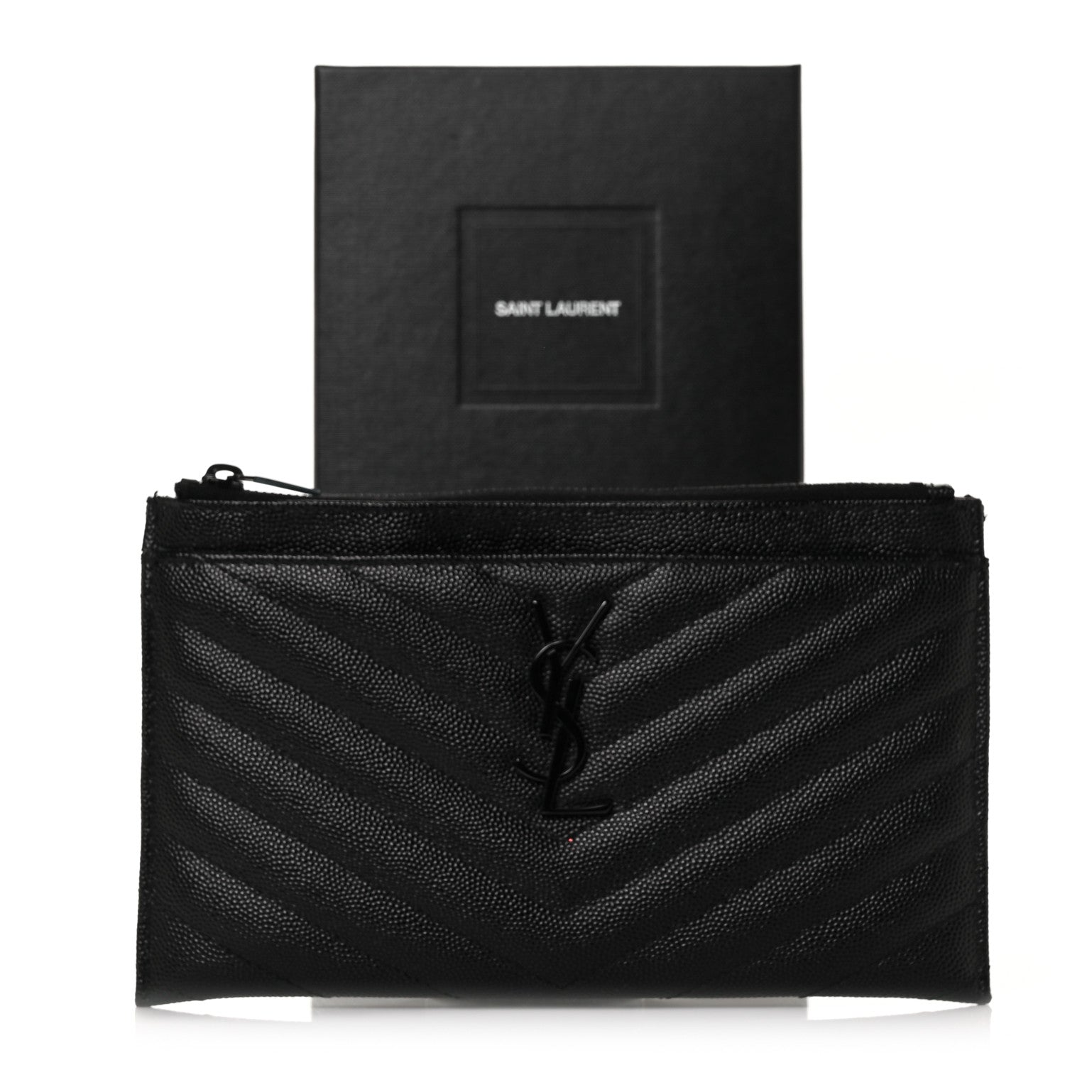 Saint Laurent Grain De Poudre Chevron Monogram Bill Pouch Black 9 of 9