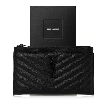 Saint Laurent Grain De Poudre Chevron Monogram Bill Pouch Black 9 of 9