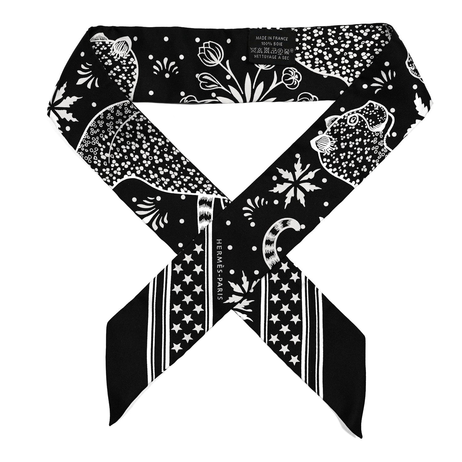 Hermes Silk Les Leopards Twilly Black White 1 of 4