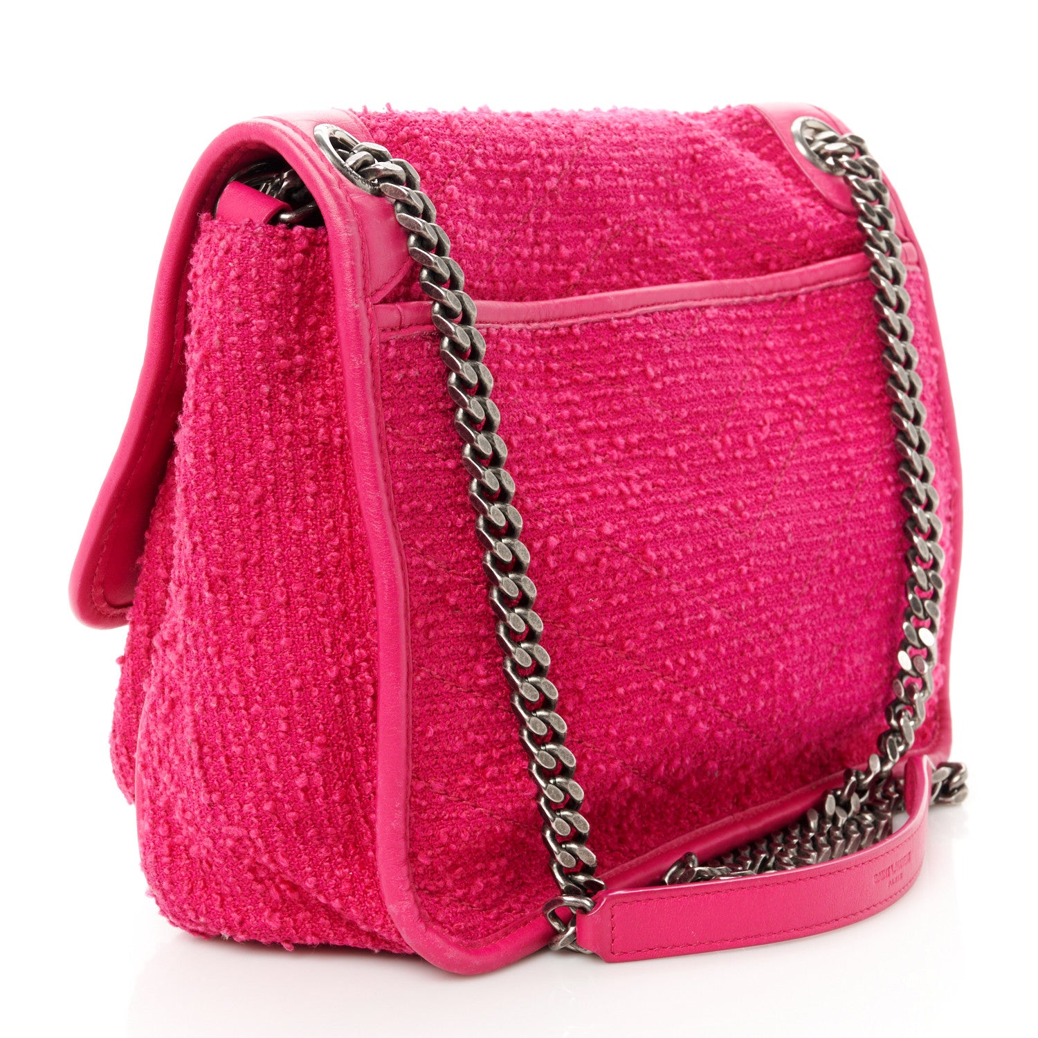 Saint Laurent Boucle Tweed Monogram Medium Niki Chain Satchel Pink 3 of 12