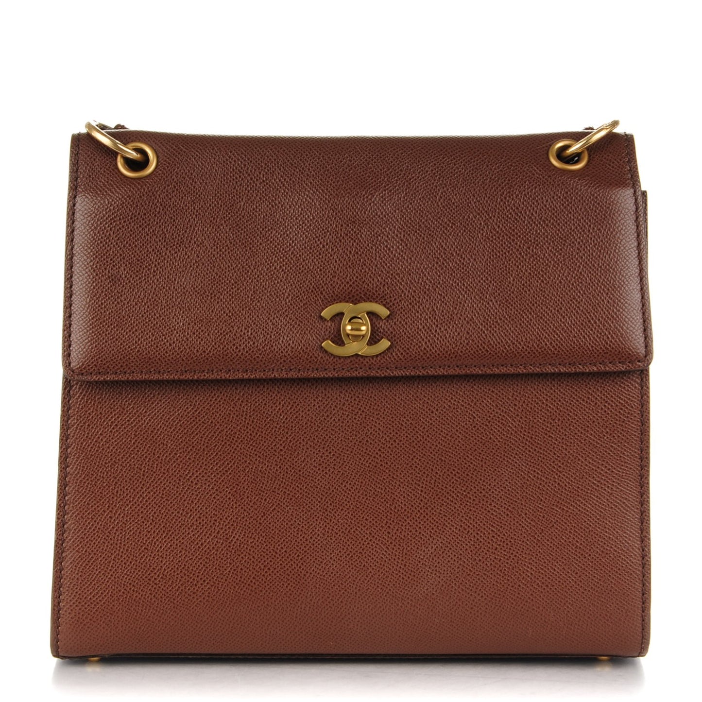 Grained Calfskin Flap Shoulder Bag Brown