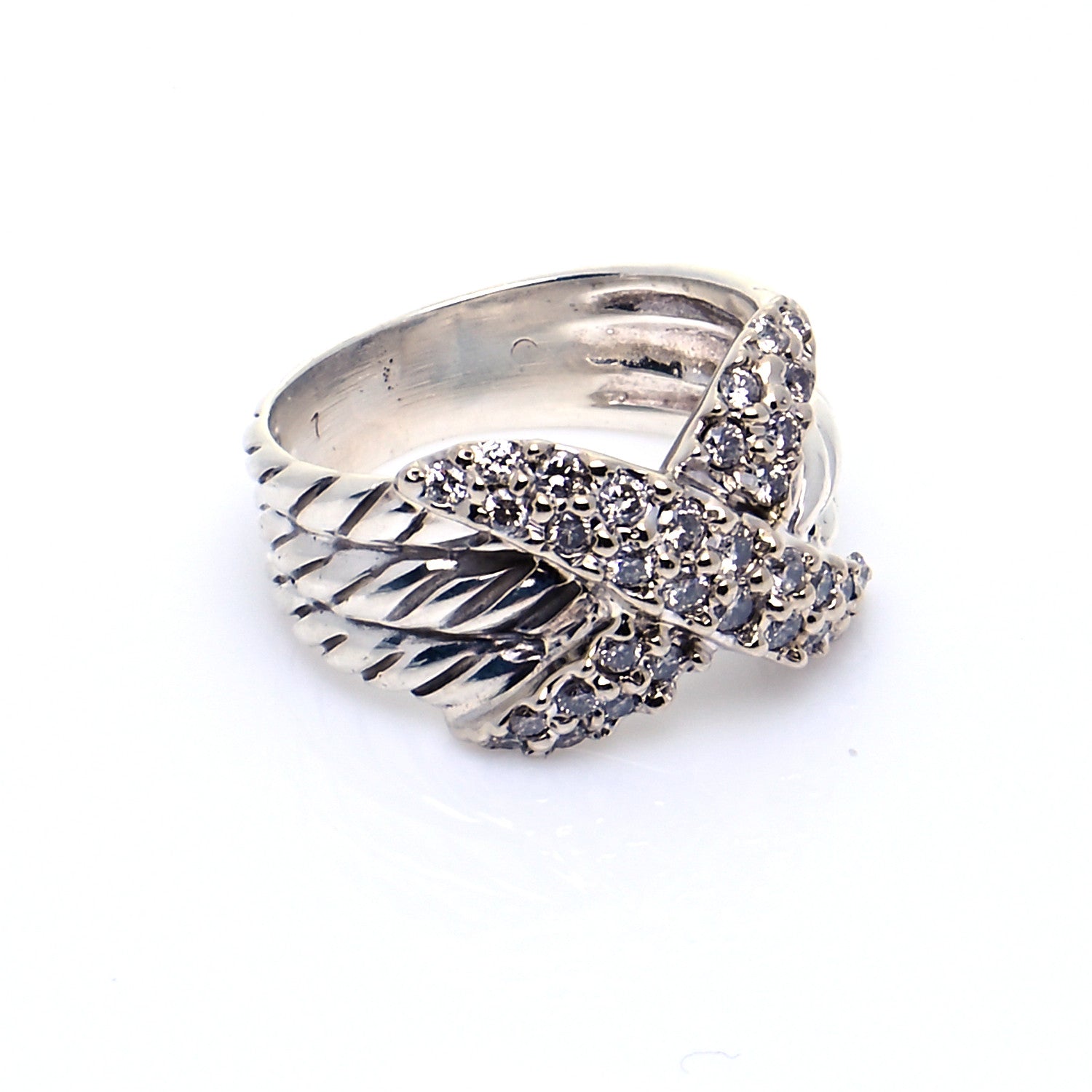 David Yurman Sterling Silver Diamond 12mm X Crossover Ring 52 6 5 of 7
