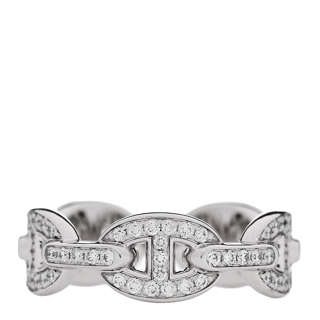 Hermes 18K White Gold Diamond PM d'Ancre Enchainee Ring 54 7 4 of 11