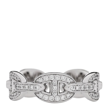 Hermes 18K White Gold Diamond PM d'Ancre Enchainee Ring 54 7 4 of 11