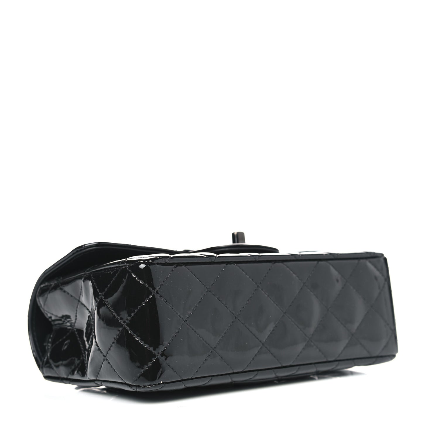 Patent Calfskin Quilted Mini Rectangular Flap So Black