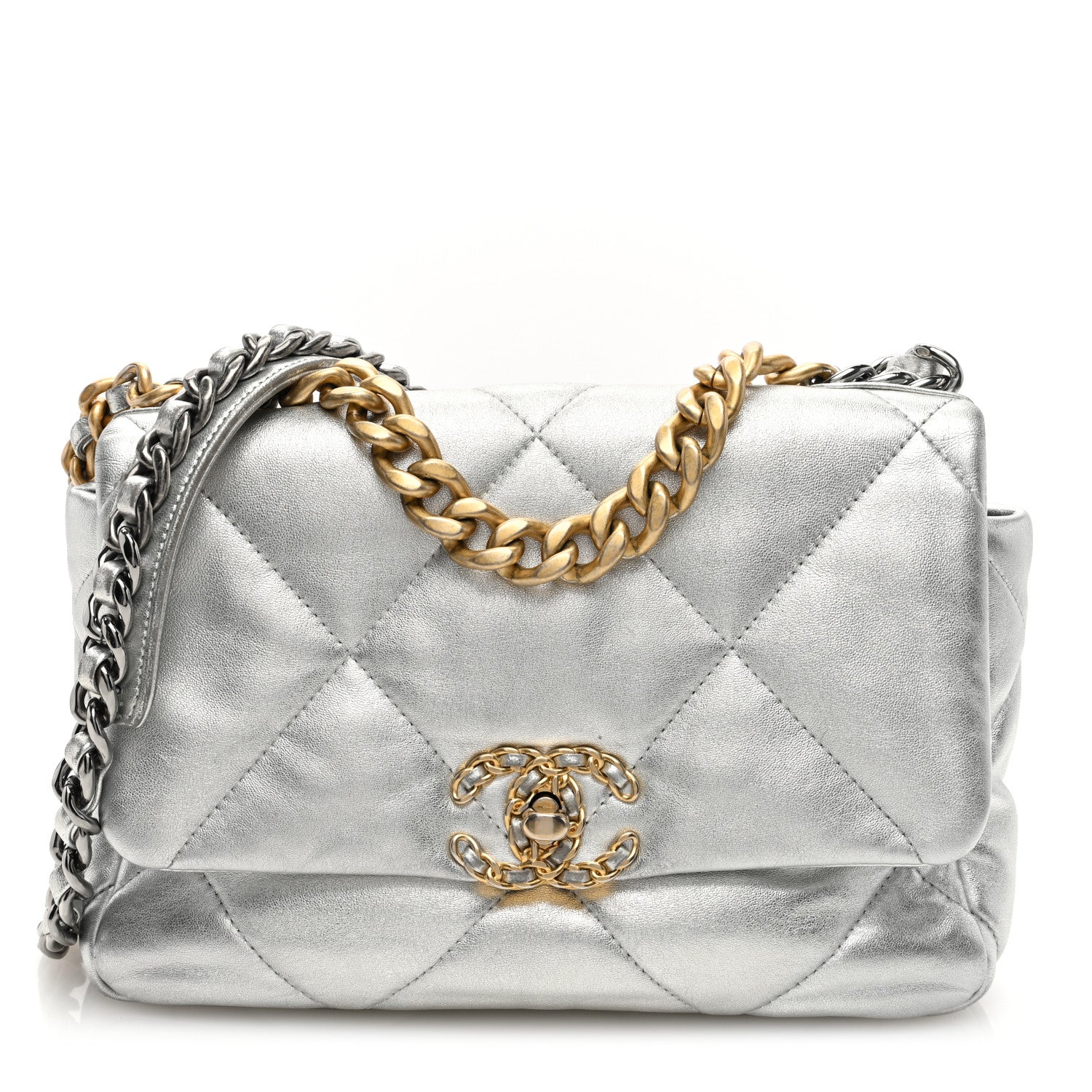 Chanel Metallic Lambskin Quilted Medium Chanel 19 Flap Silver 1 of 10