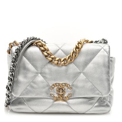 Chanel Metallic Lambskin Quilted Medium Chanel 19 Flap Silver 1 of 10