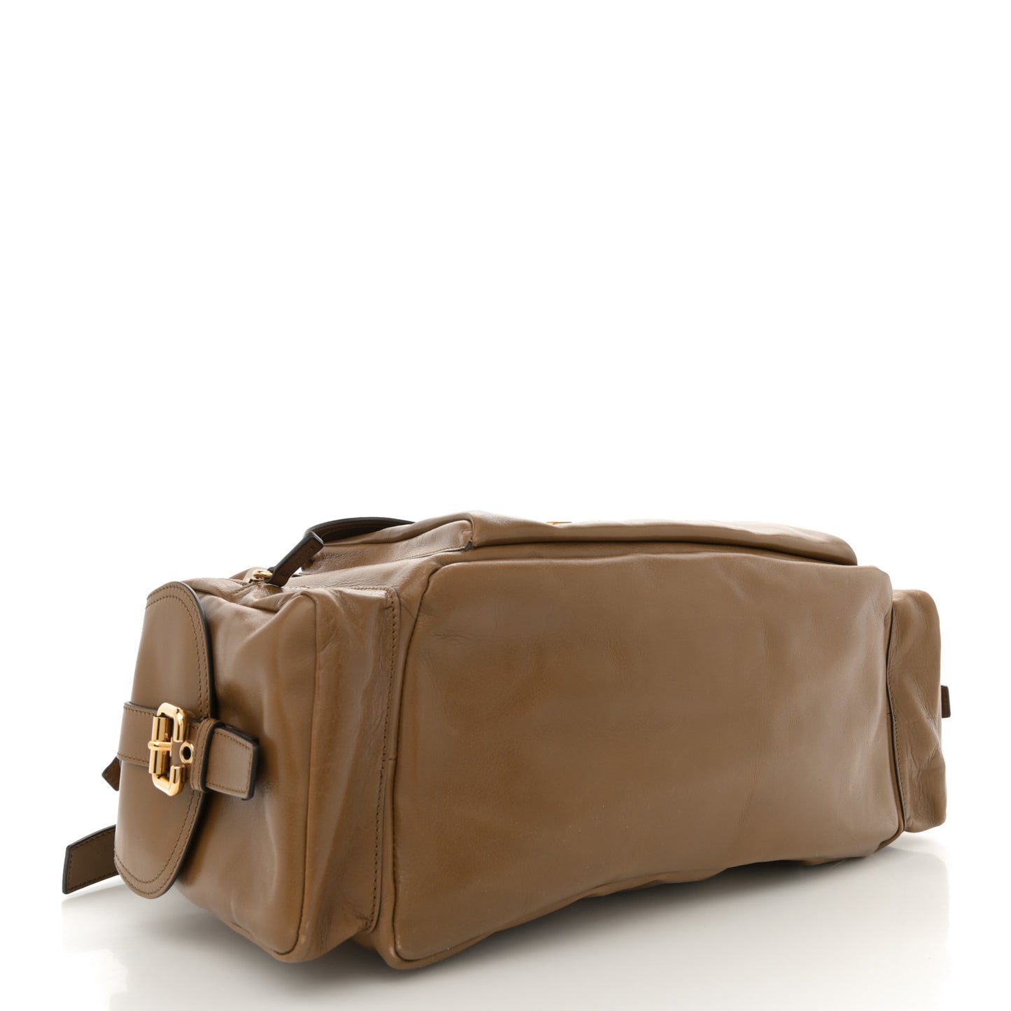 Shiny Calfskin Large Double Carrry Camera Bag Dark Khaki