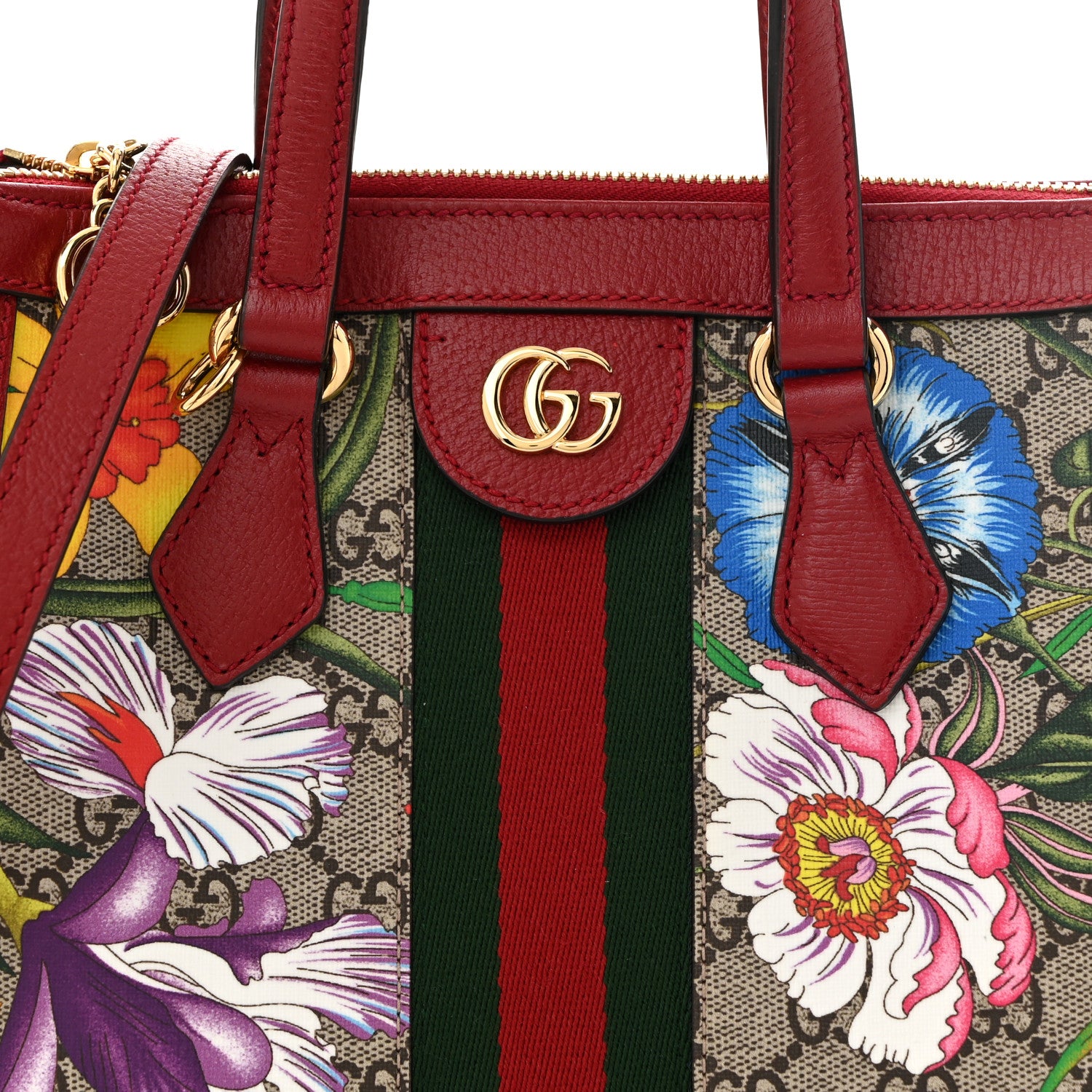 Gucci GG Supreme Monogram Flora Web Small Ophidia Tote Bag Red 8 of 10