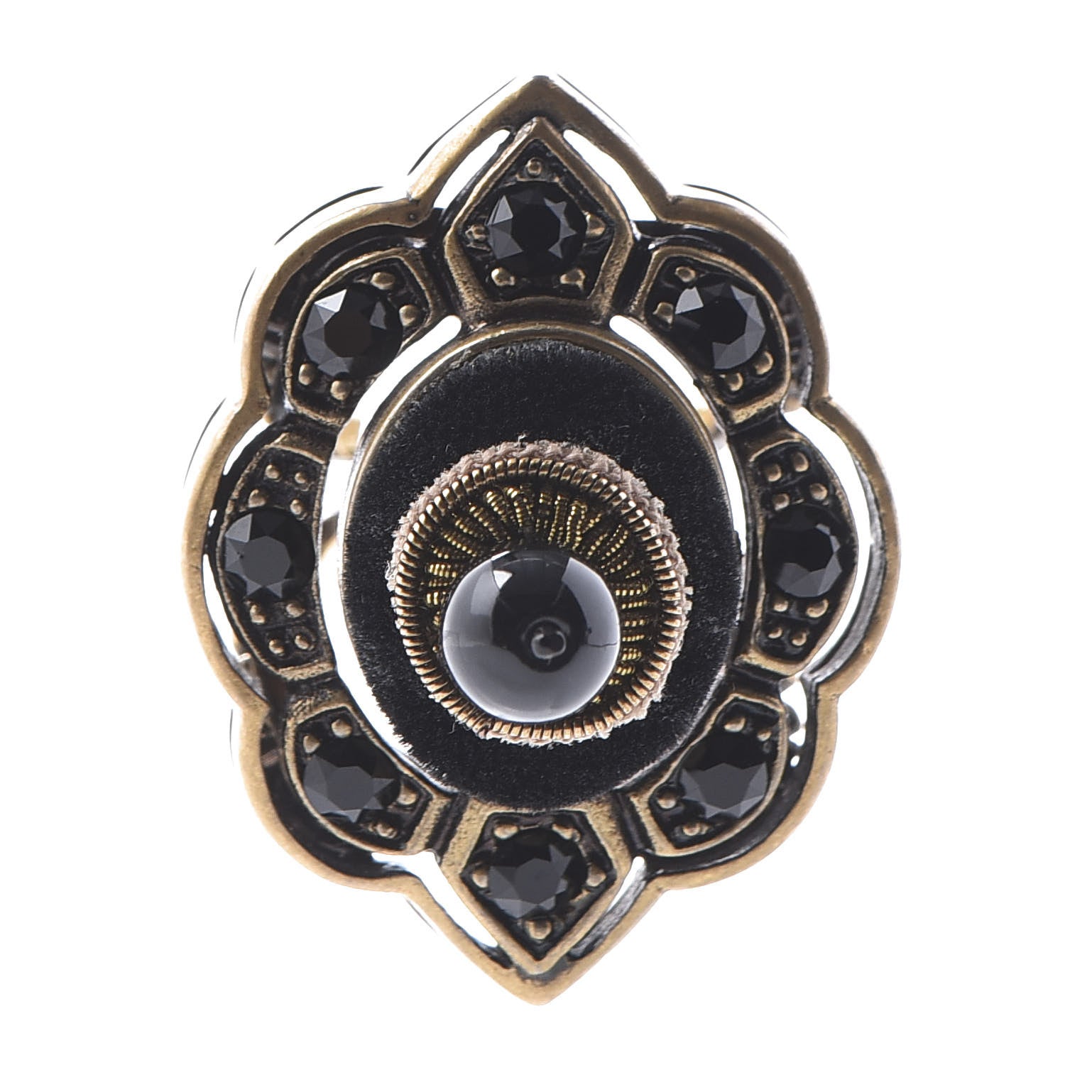 Gucci Metal Crystal Velvet Resin RIng 5 Aged Gold Black 1 of 6