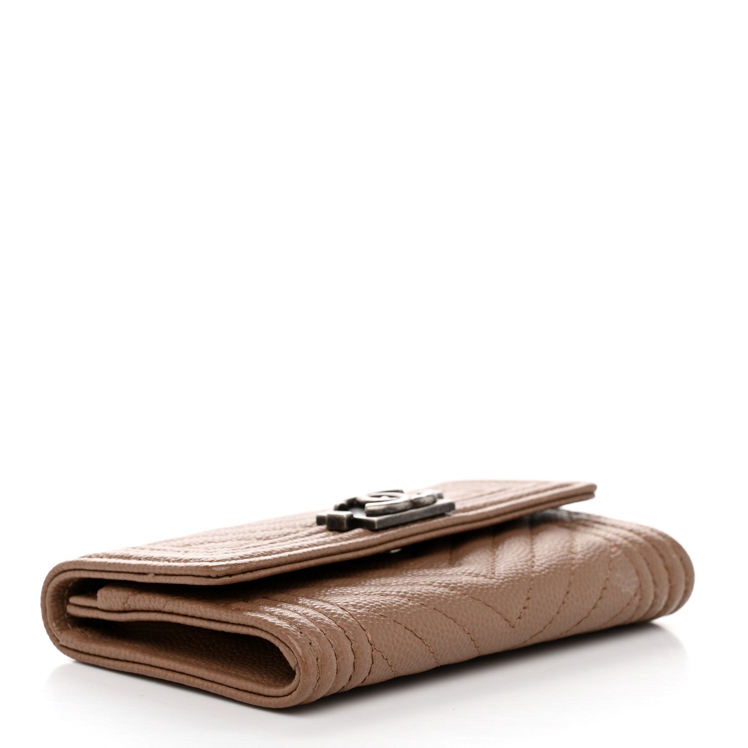 Chanel Caviar Chevron Quilted Boy Flap Card Holder Dark Beige 4 of 8