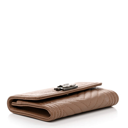 Chanel Caviar Chevron Quilted Boy Flap Card Holder Dark Beige 4 of 8