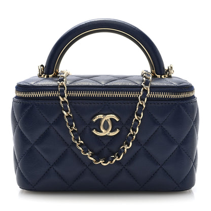 Chanel Lambskin Quilted Small Charming Top Handle Vanity Case With Chain Navy Blue 1 of 11