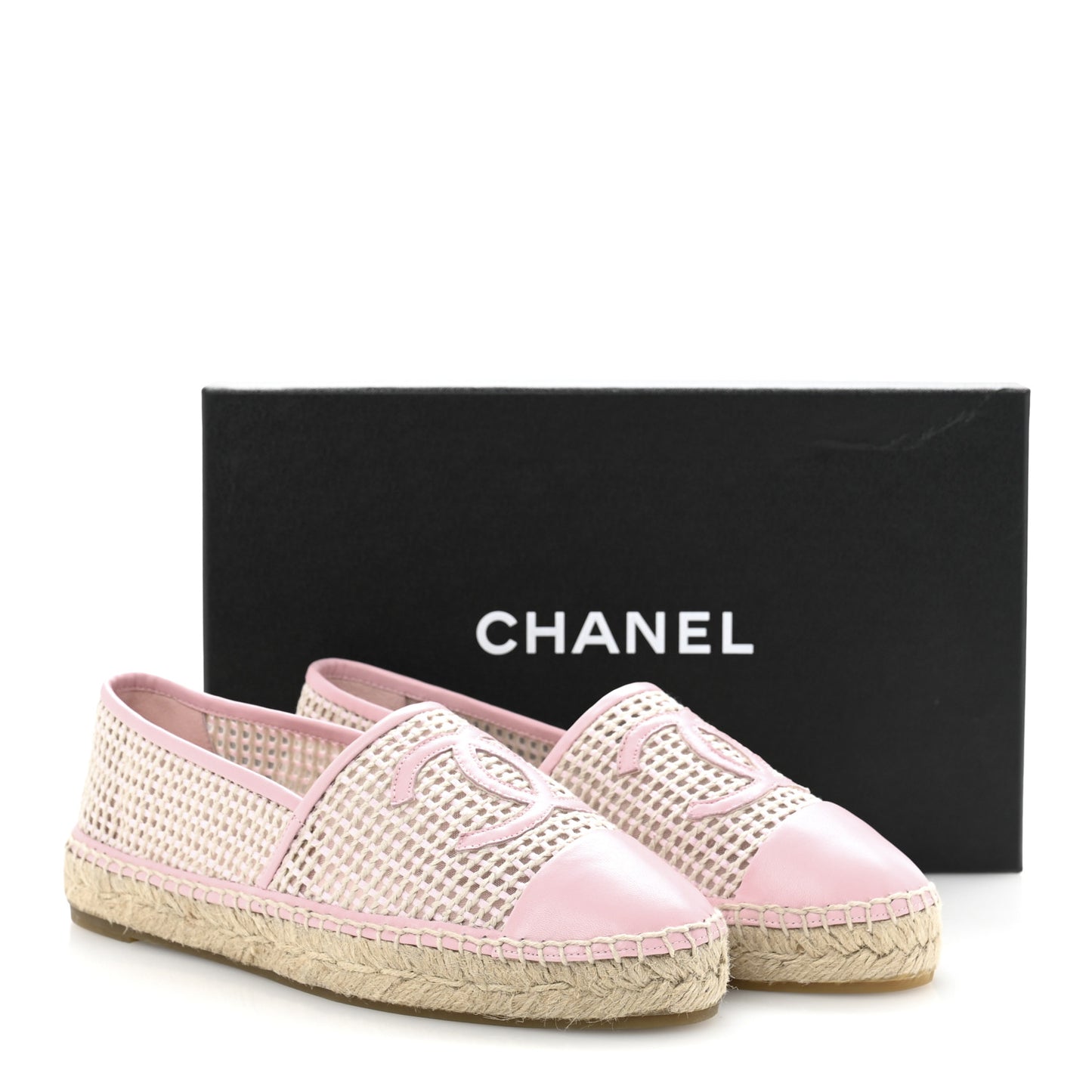 Mesh Lambskin CC Espadrilles 39 Light Pink Beige
