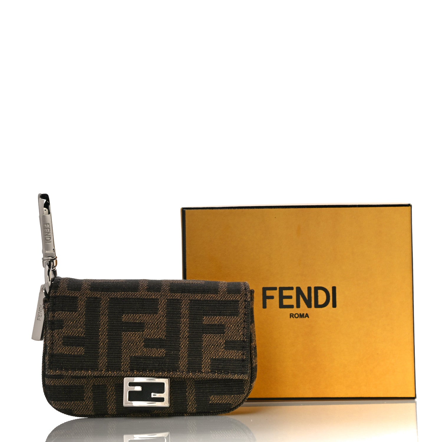 Fendi Recycled Fabric Jacquard Vitello Grace FF 1974 Nano Baguette Charm Tobacco Moro Black 10 of 10