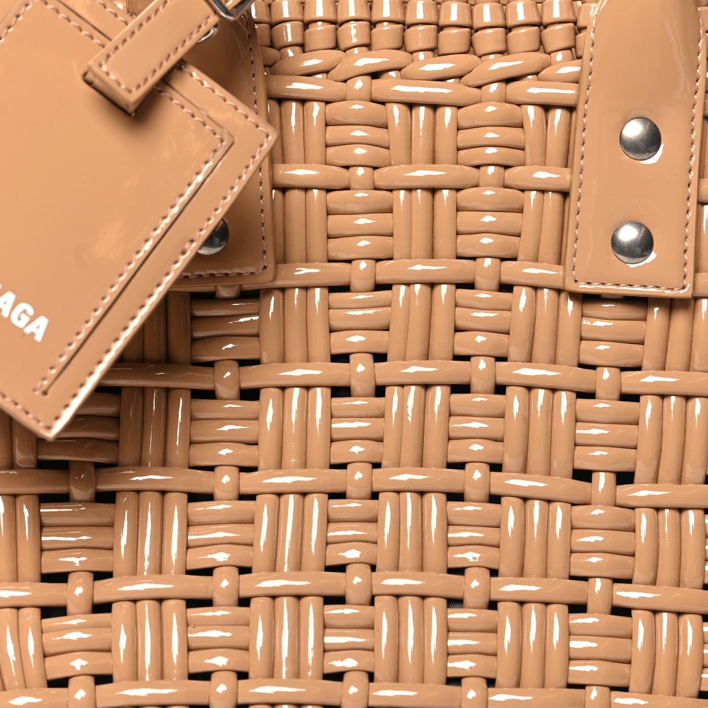 Varnished Faux Calfskin Braided XS Bistro Basket Beige