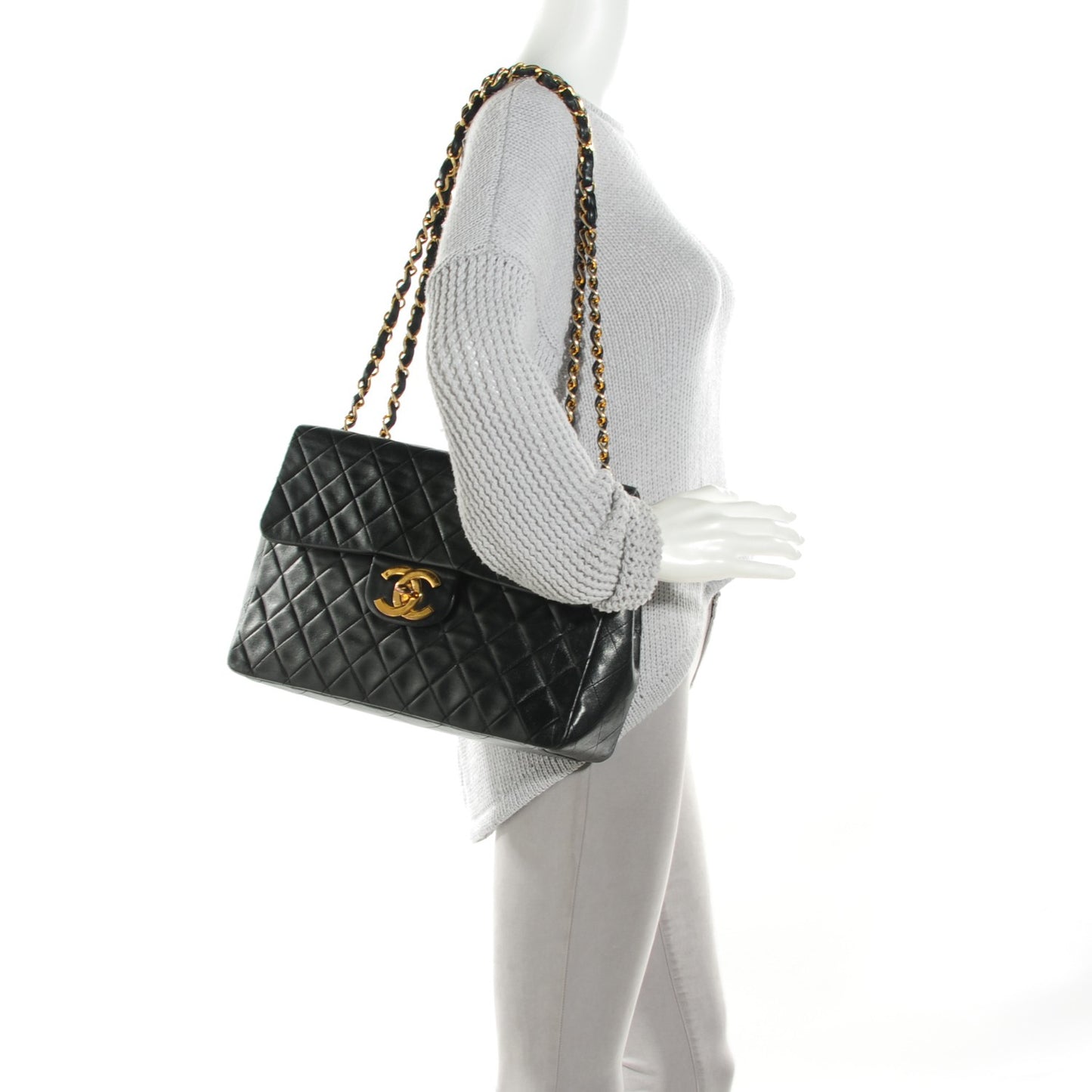 Lambskin Quilted XL Jumbo Single Flap Black
