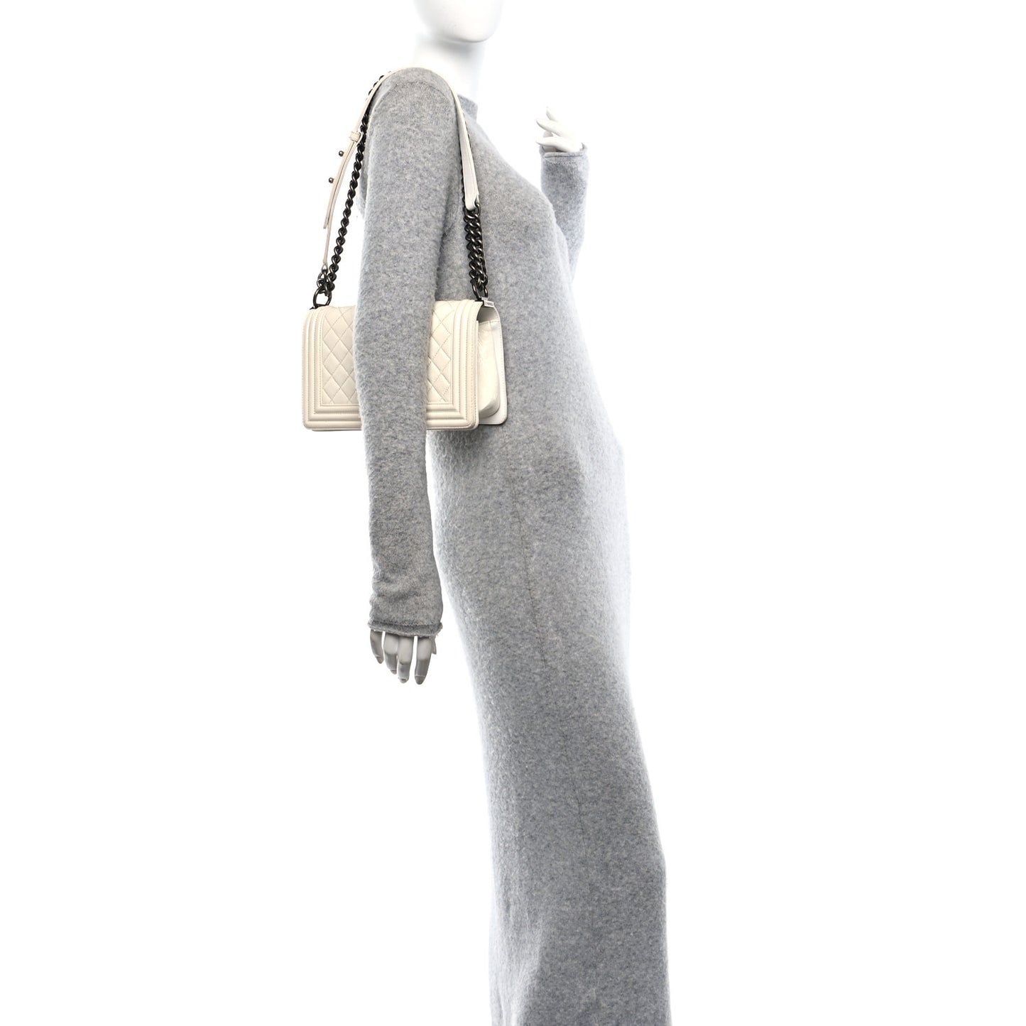 Distressed Patent Quilted Medium Boy Flap White