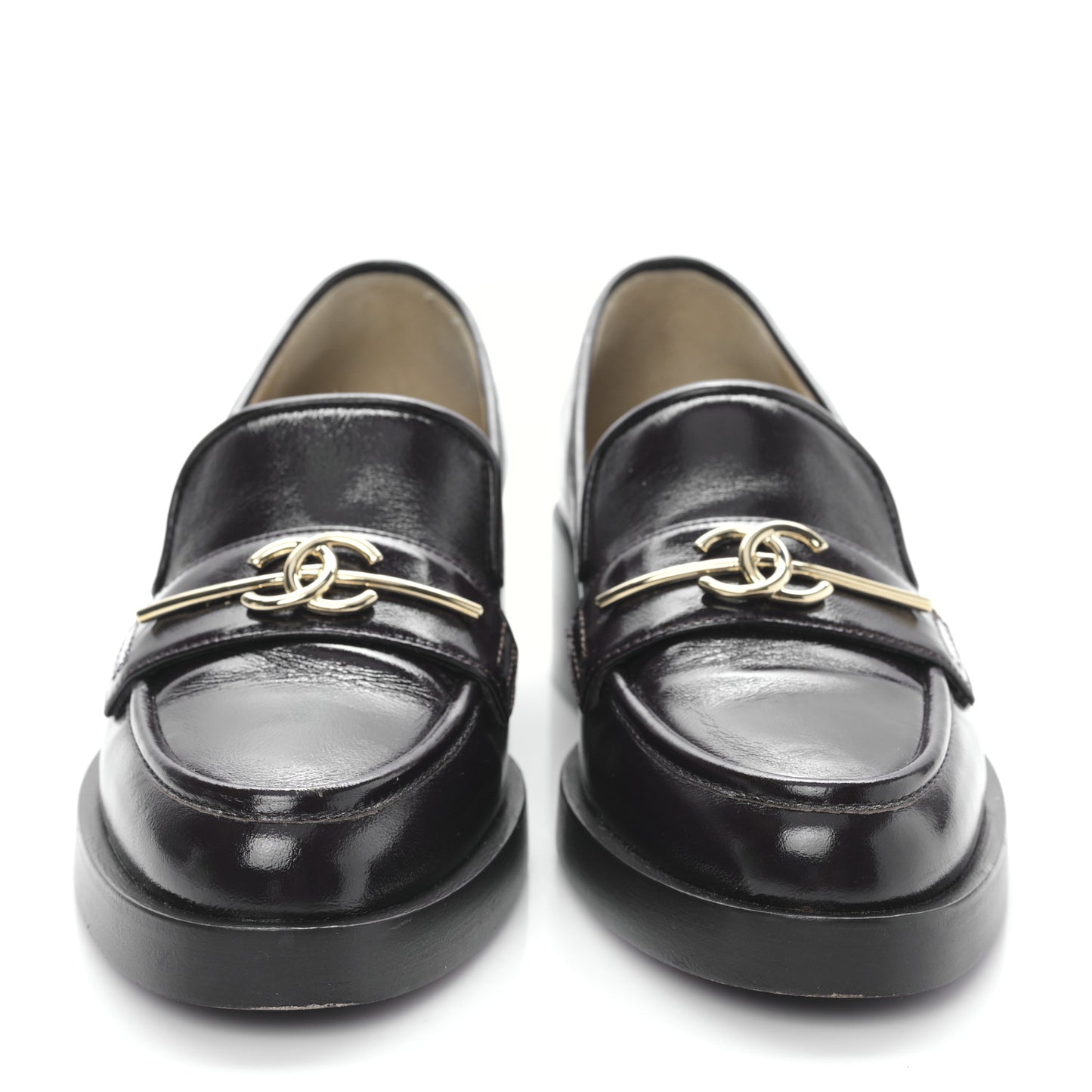 Calfskin Metal CC Mocassin Loafers 36 Dark Brown