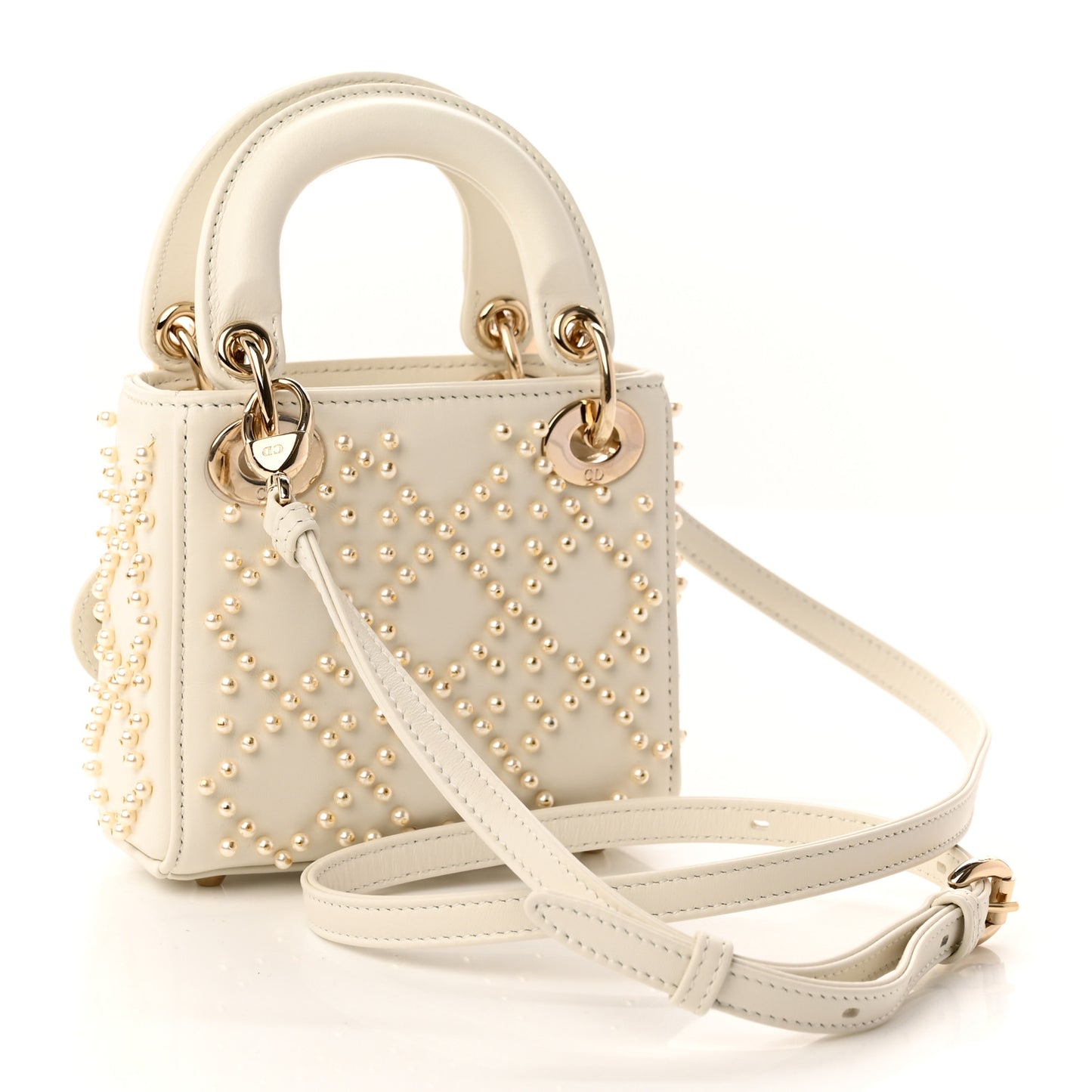 Lambskin Pearl Cannage Micro Lady Dior Latte