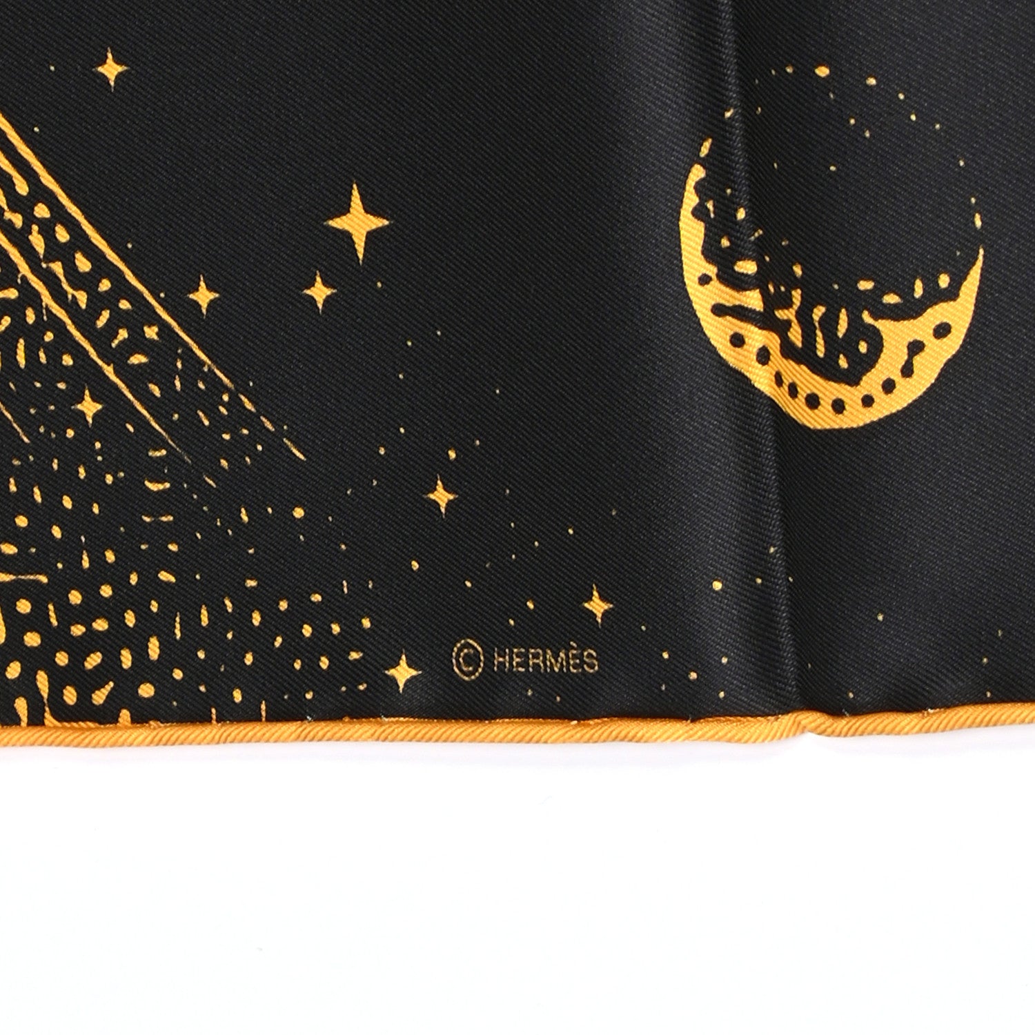 Hermes Silk Clair De Lune Double Face Scarf 90 Black Jaune D'Or Bleu 6 of 9