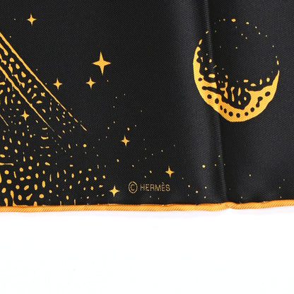 Hermes Silk Clair De Lune Double Face Scarf 90 Black Jaune D'Or Bleu 6 of 9