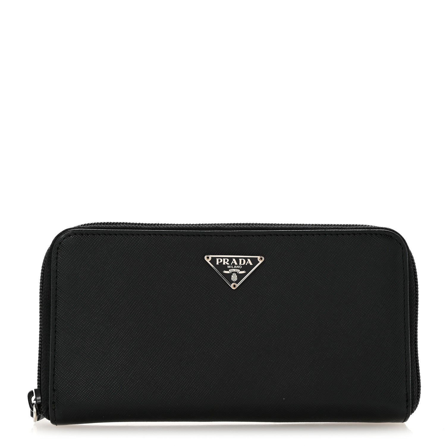 Prada Saffiano Triangle Zip Around Wallet Black 1 of 11