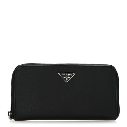 Prada Saffiano Triangle Zip Around Wallet Black 1 of 11