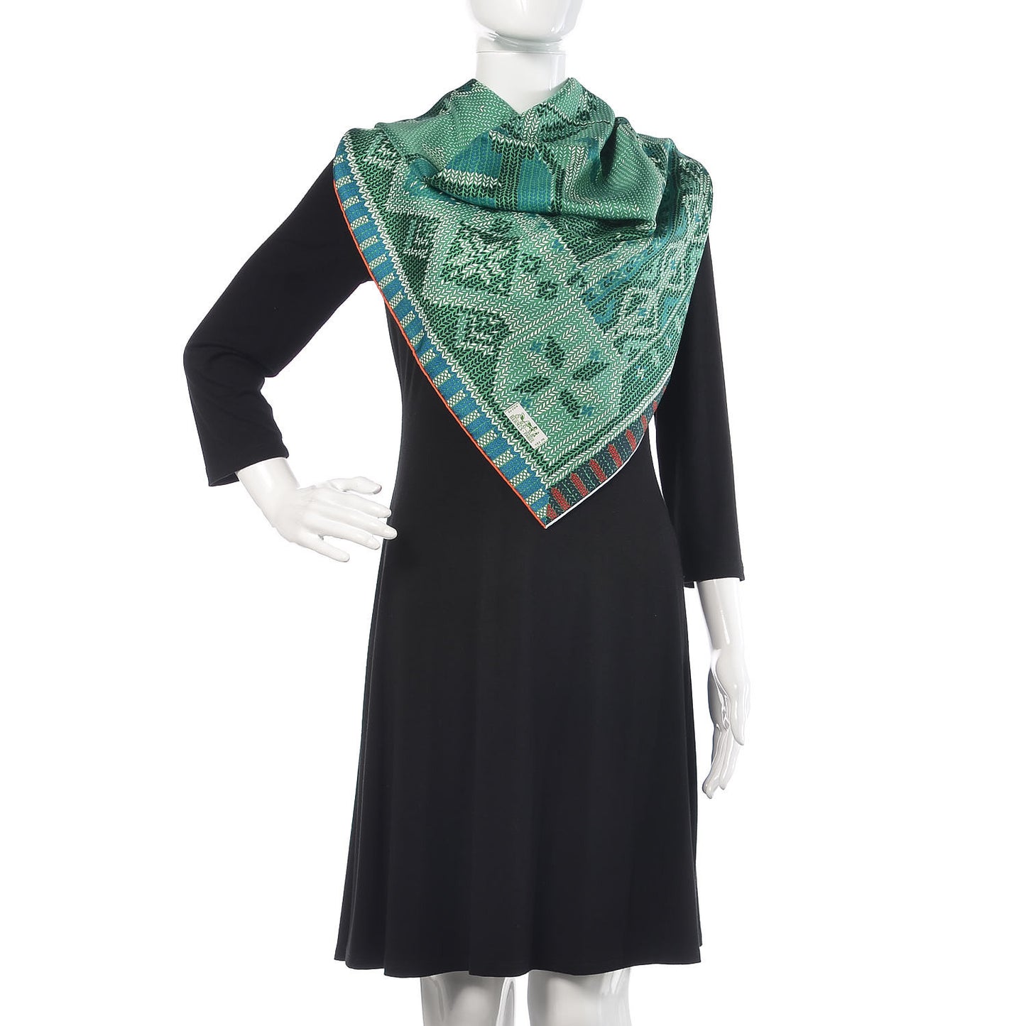 Silk Coin Du Feu Scarf 90 Vert Sapin Vert D'Eau Rouge