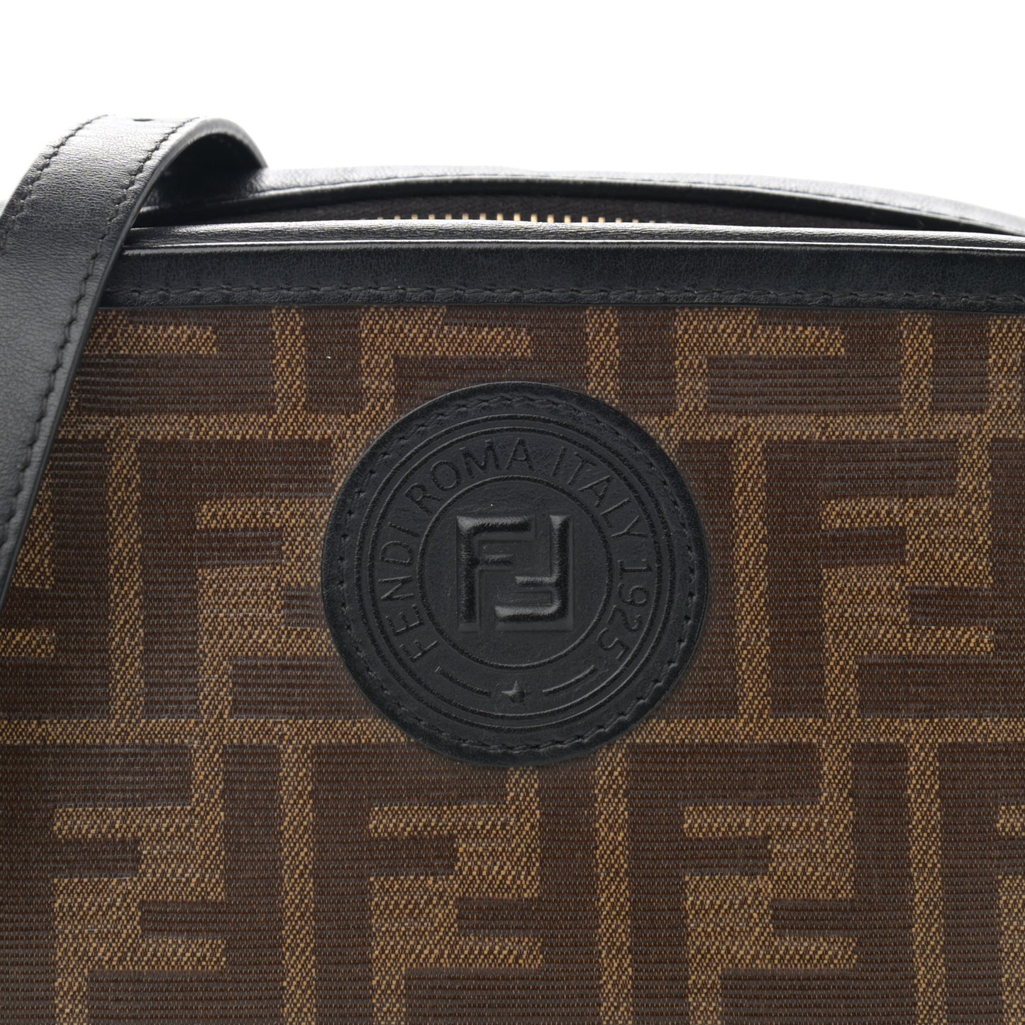 Glazed Fabric Vitello Century FF 1974 Stamp Patch Mini Camera Case Mogano Panna Black