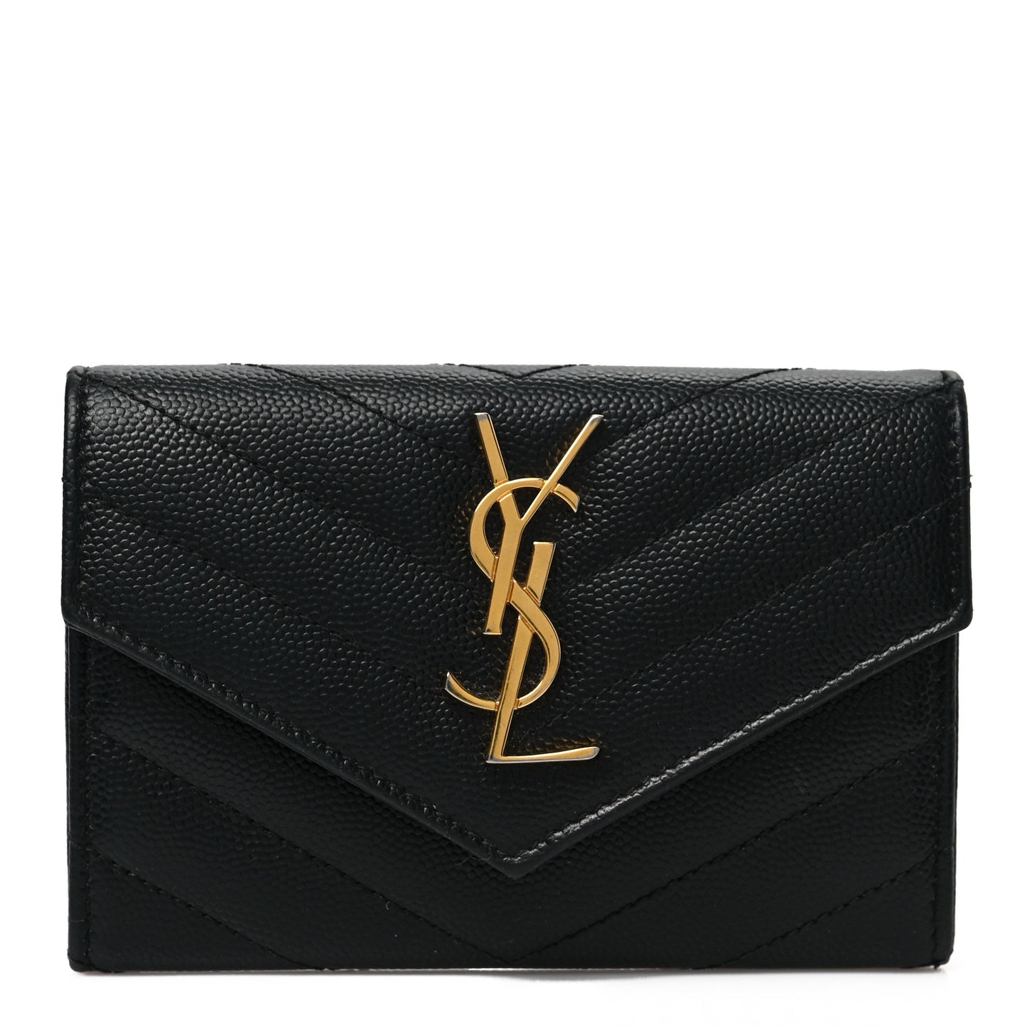 Grain De Poudre Matelasse Chevron Small Monogram Envelope Wallet Black