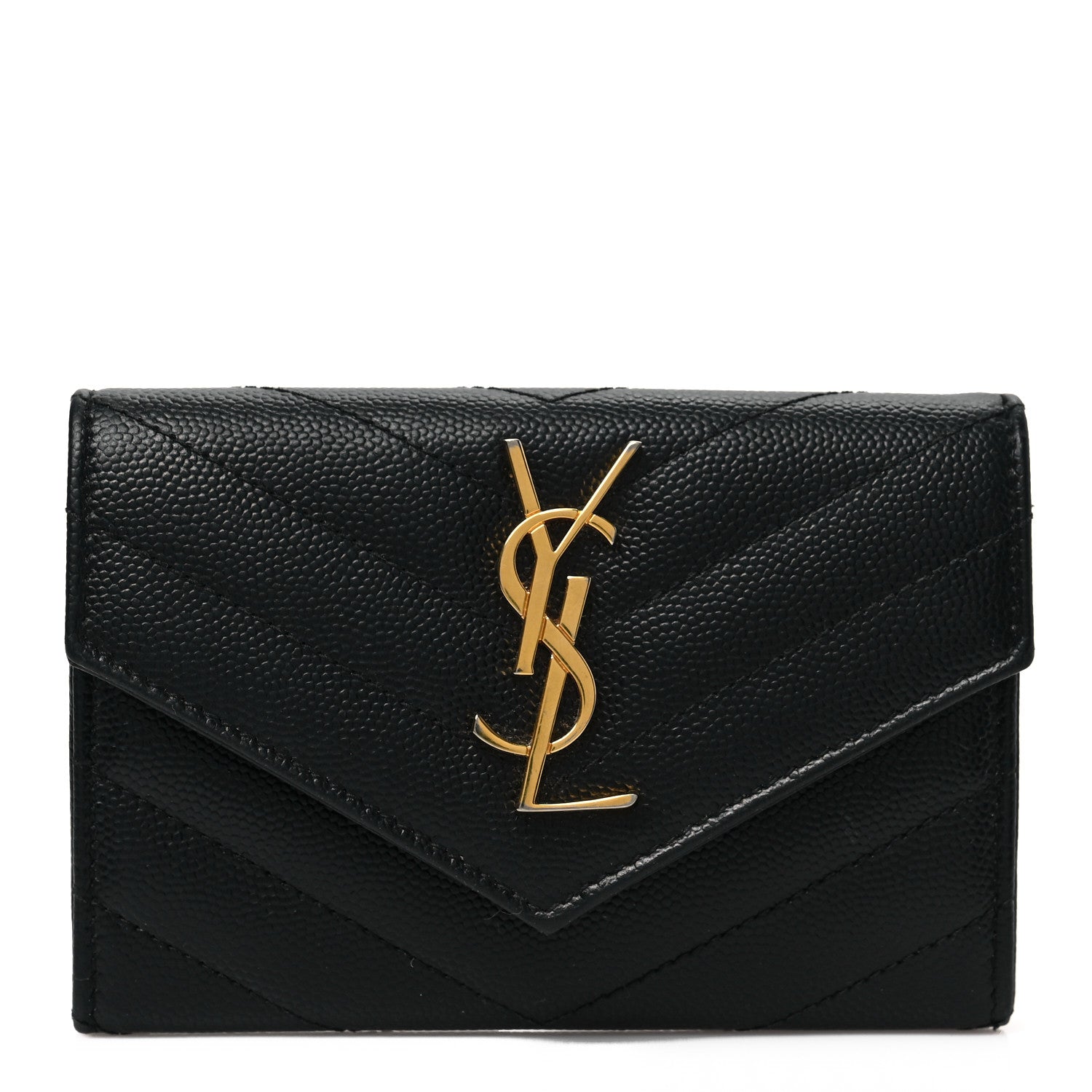 Saint Laurent Grain De Poudre Matelasse Chevron Small Monogram Envelope Wallet Black 1 of 8
