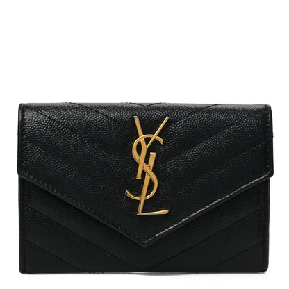 Saint Laurent Grain De Poudre Matelasse Chevron Small Monogram Envelope Wallet Black 1 of 8