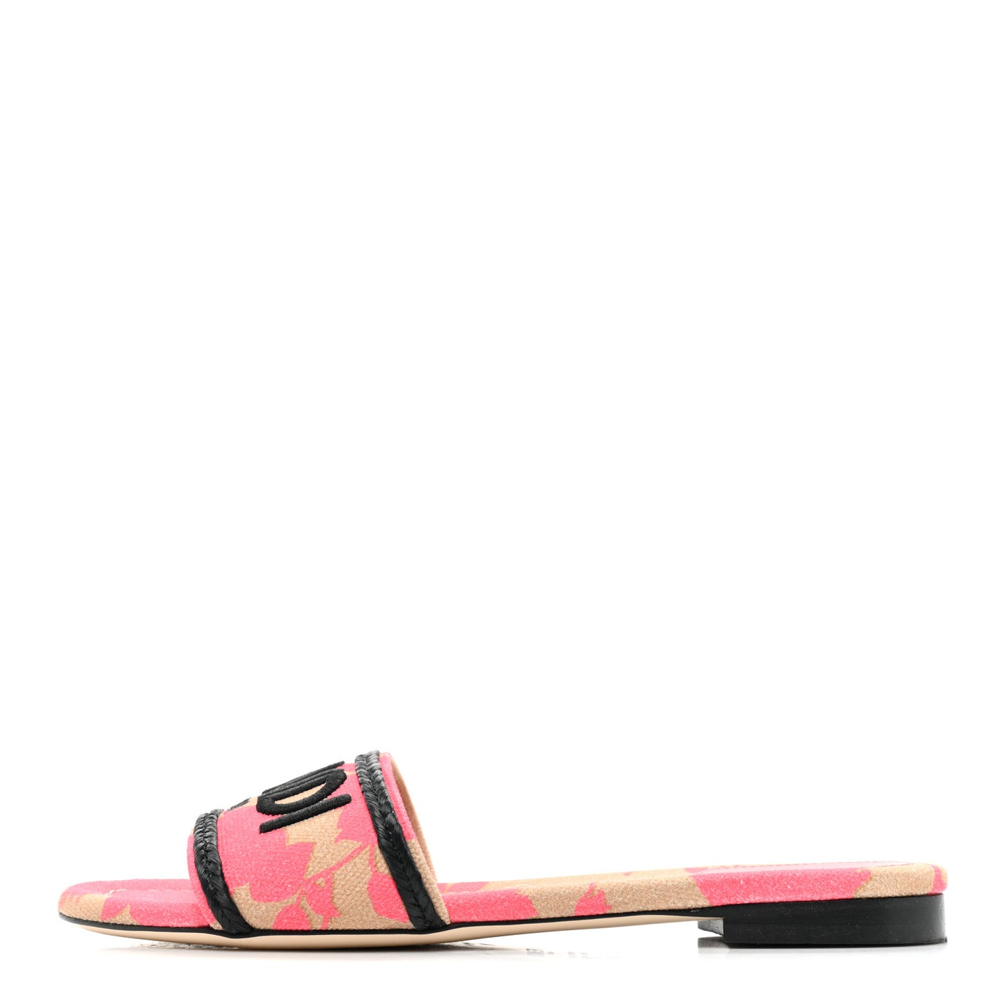 Canvas Floral Print Logo Flat Slide Sandals 38 Pink