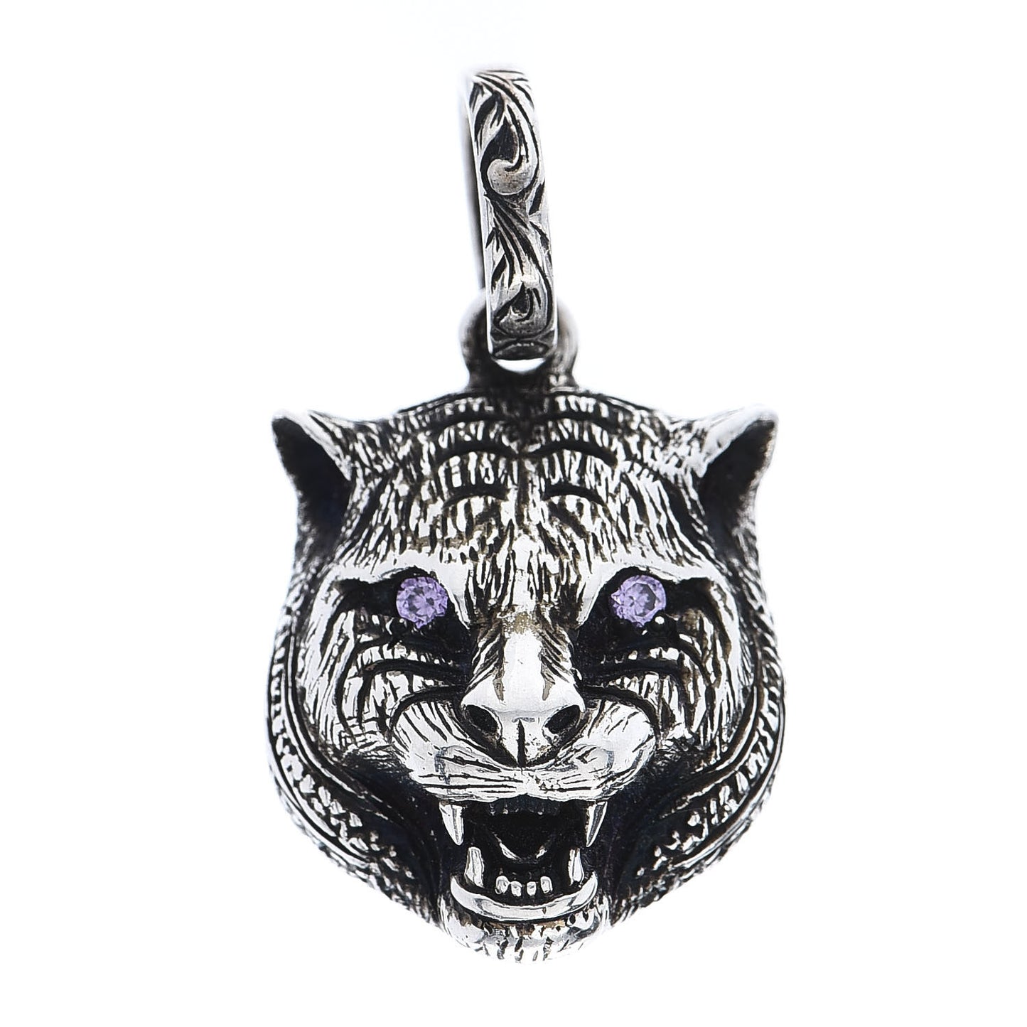 Sterling Silver Crystal Tiger Head Charm Pendant