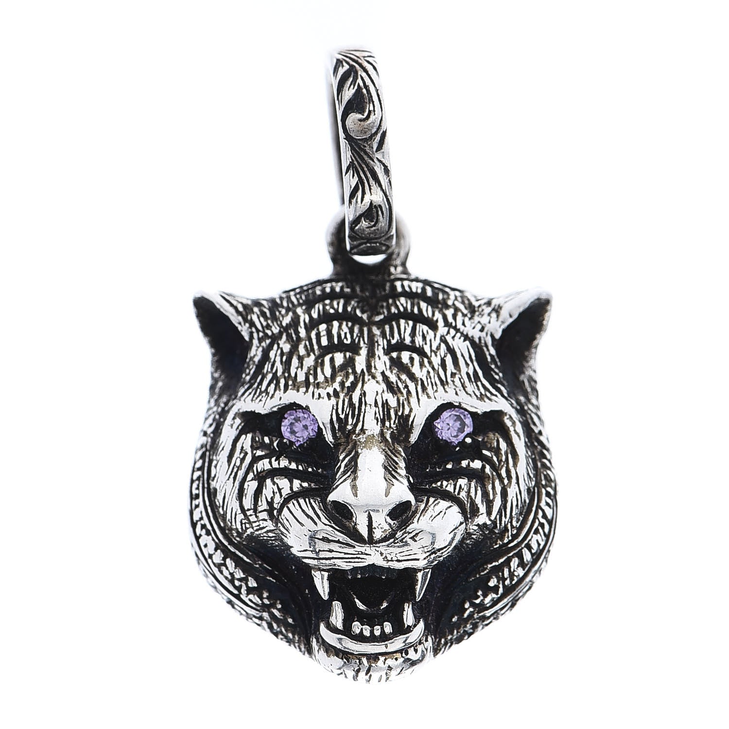 Gucci Sterling Silver Crystal Tiger Head Charm Pendant 1 of 4