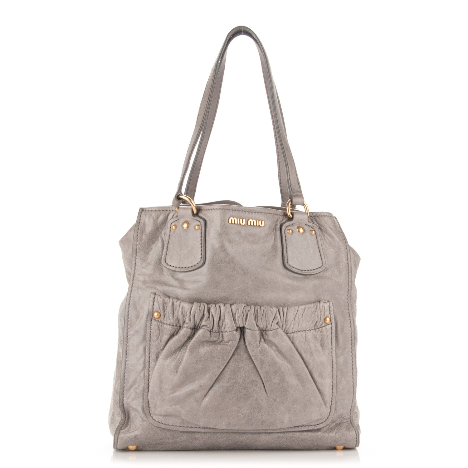 Miu Miu Vitello Lux Gathered Tote Nube 1 of 7