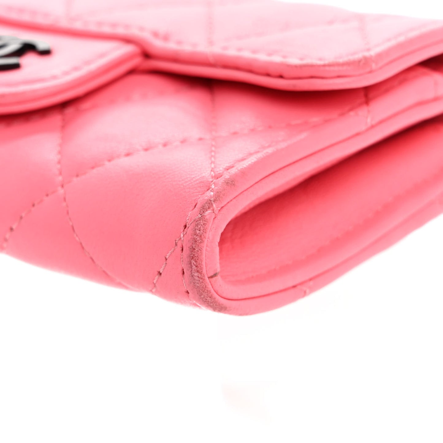 Lambskin Quilted Flap Card Holder Wallet Pink