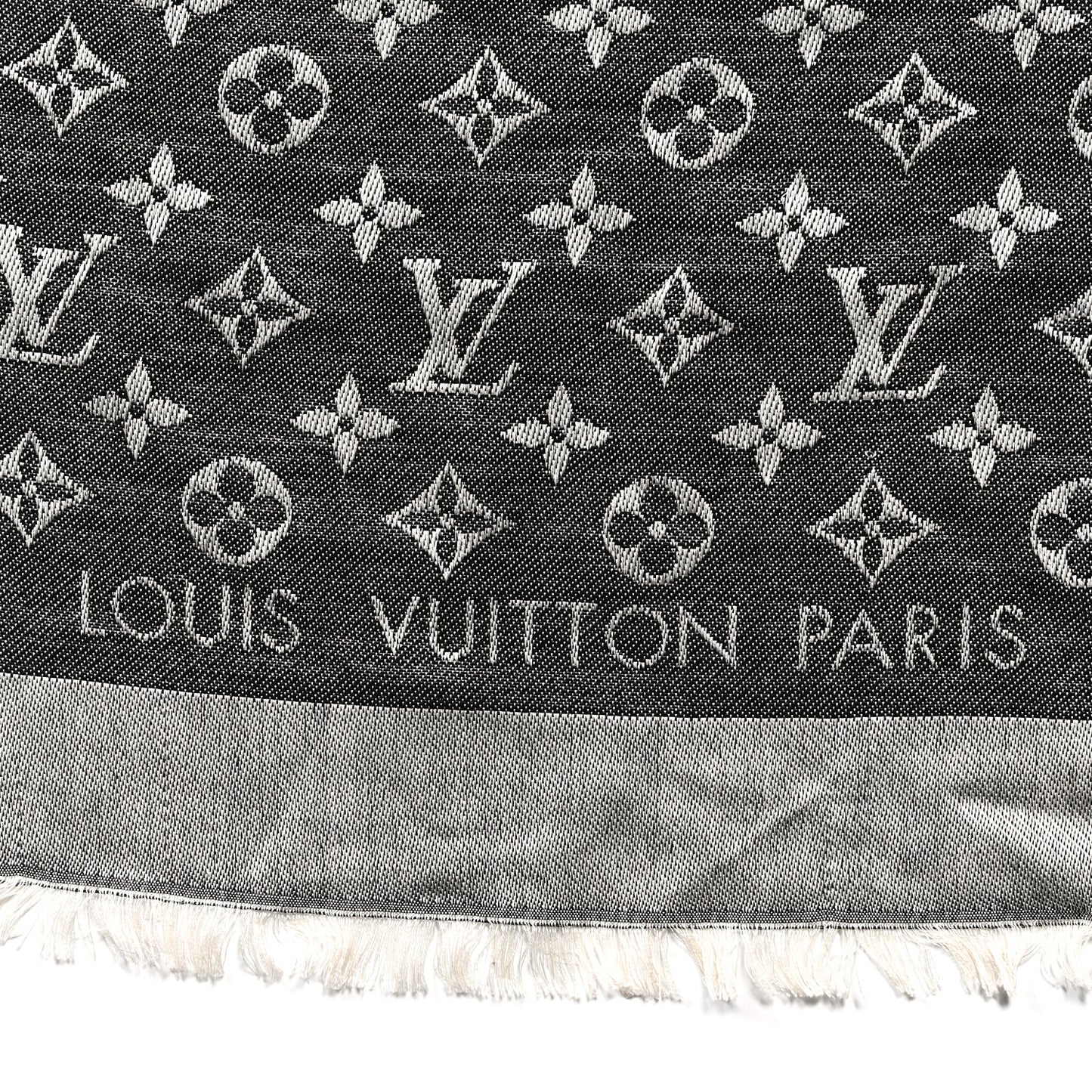 Silk Wool Monogram Denim Shawl Black