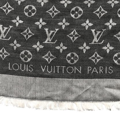 Louis Vuitton Silk Wool Monogram Denim Shawl Black 2 of 4