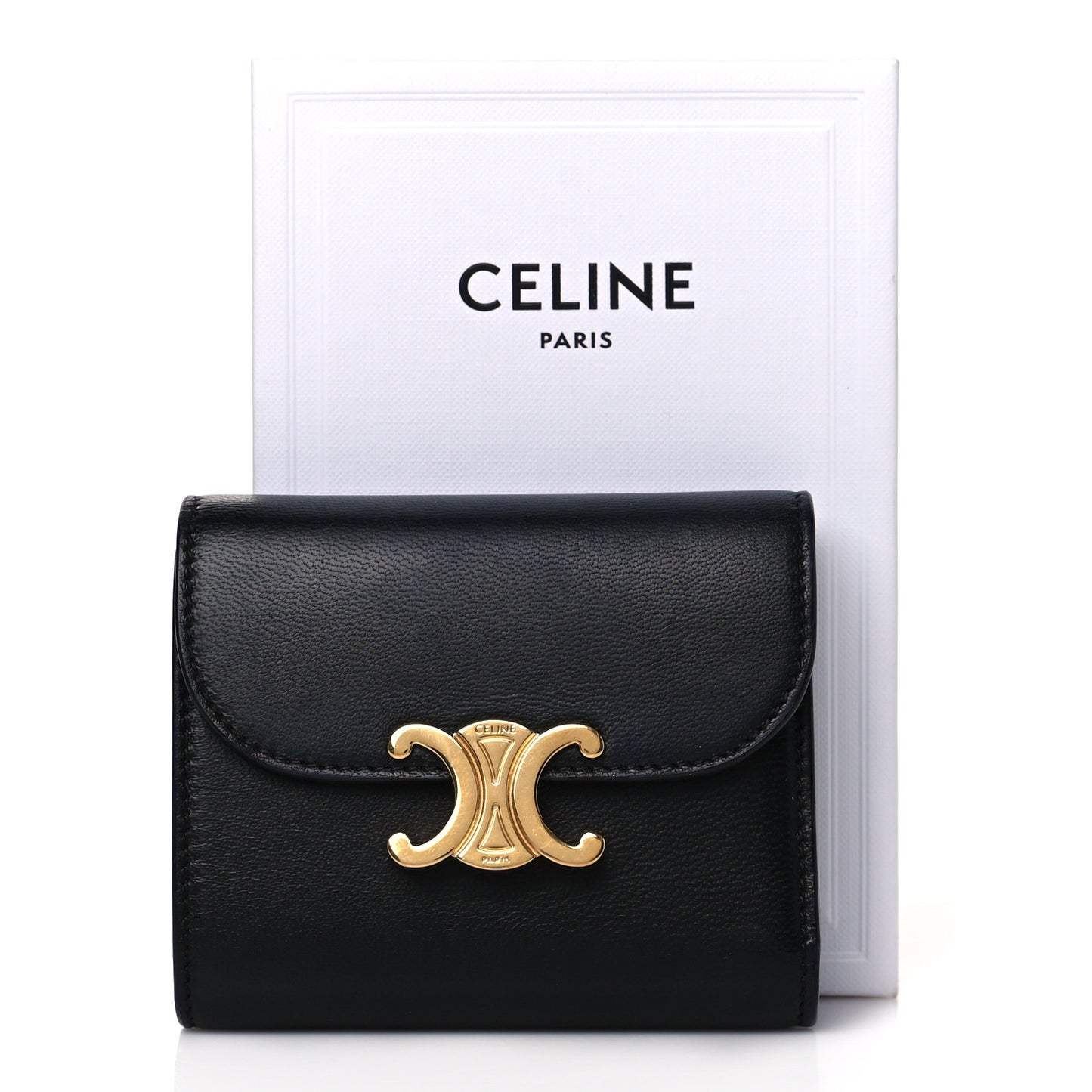 Shiny Smooth Lambskin Small Triomphe Wallet Black