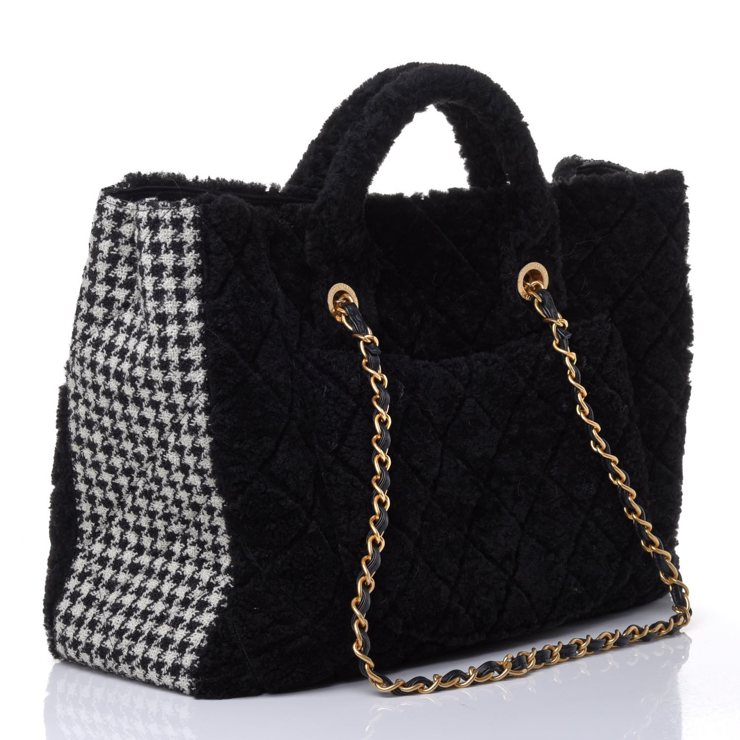 Chanel Shearling Tweed Shopper Tote Black 2 of 4