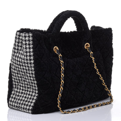 Chanel Shearling Tweed Shopper Tote Black 2 of 4