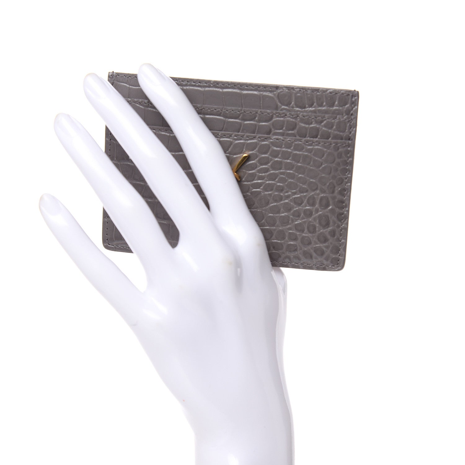 Saint Laurent Calfskin Crocodile Embossed Monogram Card Case Fog 2 of 6