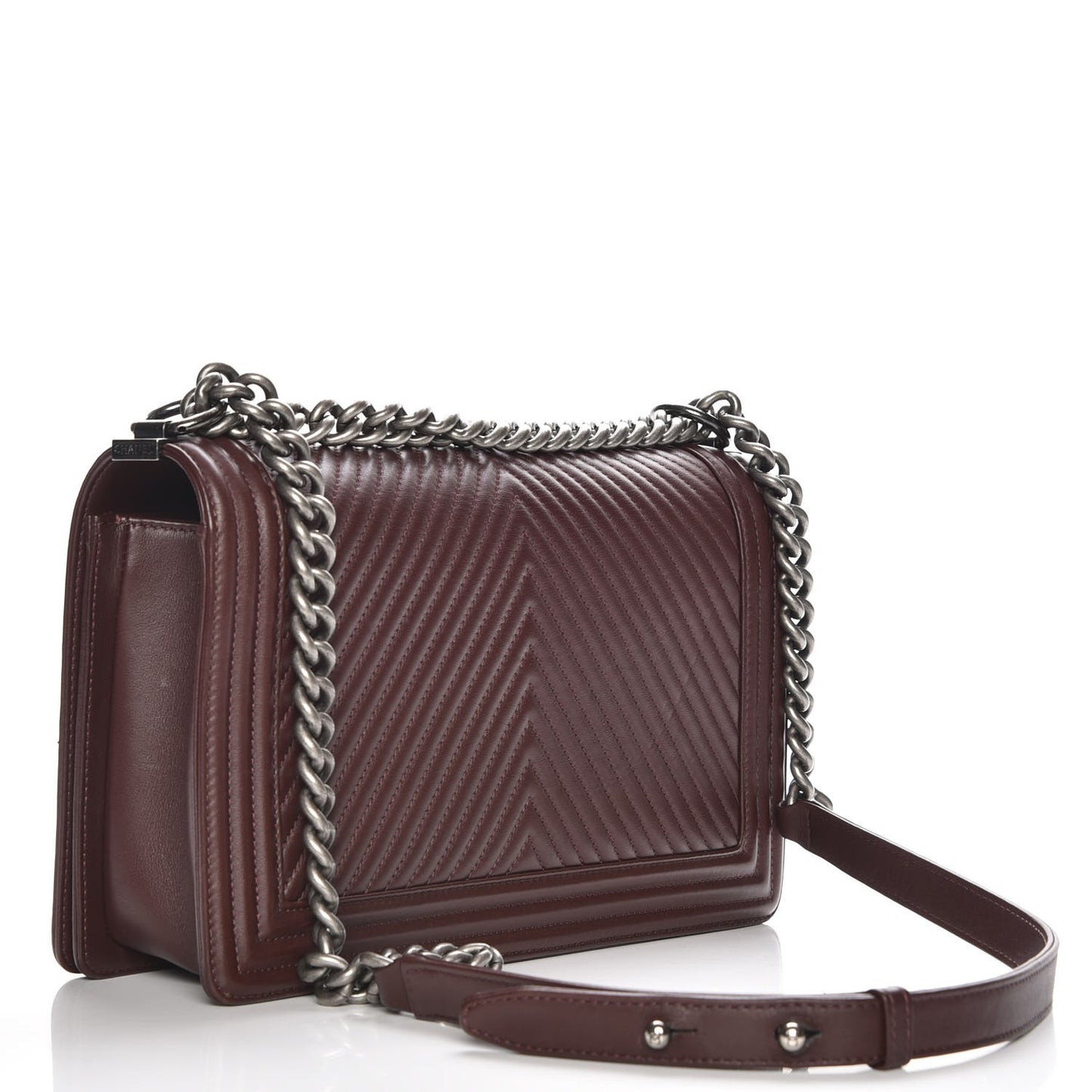 Calfskin Chevron Quilted New Medium Boy Flap Burgundy